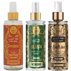 KIT COM 3 BODY SPLASH MASCULINOS SOUL COSMÉTICOS – ÂMBAR, DUBAI E SULTÃO