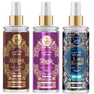 KIT COM 3 BODY SPLASH MASCULINOS SOUL COSMÉTICOS – ARABIAN, SHEIK E TARIQ ROYALE